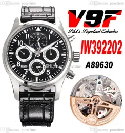 V9F 392202 Perpetual Calendar A89630 Automatisk herrar Titta på Le Petit Prince Steel Case Black Dial White Markers Leather Strap Super Edition Puretime A1