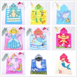 Kids Hooded Beach Towel Cartoon Mermaid Animal Print Baby Boys Girls Super Absorbent Micro Fiber Beach Cloak