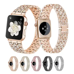 Diamond Stainless Steel Strap for Apple Watch 1 2 3 4 5 6/7 Metal Band Iwatch 38/40/41mm 42/44/45mm Bracelet Women Jewelry Bling Rhinestone Replacement Strap