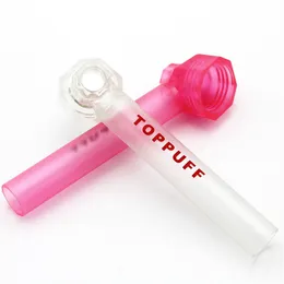 Toppuff LOGO Straight Smoking Oil Burner Pipes Colorful Plastic Glass Portable Handle Spoon Pipe Tobacco Tools Herbal Smoking Accessories Dab Rigs