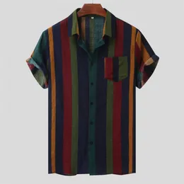 Hawaii-Bluse, Strandhemd, schlichtes Streifen-Einreiher-Männer-Kurzarm-Umlegekragen, lockere, lässige Strandmode 220618