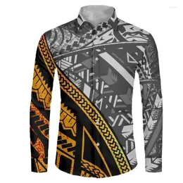 Camicie eleganti da uomo Casual Grey Mens Party Fall Fashion Manica lunga Polynesian Samoan Tribal Tattoo Print Camicia da uomoMen's Vere22