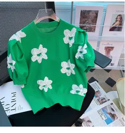 513 2022 Summer Kint Short Sleeve Crew Neck varumärke samma stiltröja tröja Pullover Green Luxury Womens kläder Weikey