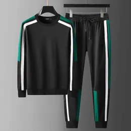Men's Tracksuits European Winter High-end Men's Sports And Leisure Suits Hit Color Stitching Round Neck Sweater Large Size Two-piece Aut