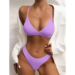 Sexy Plain Rib Bikini Swimwear Women Swimsuit Female Thong Bikinis Set 2 Piece Bathing Suit Woman for maillot de bain femme 220527