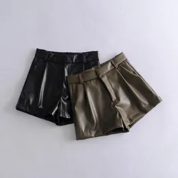 Kvinnors shorts Kvinna Casual Solid Color Pu Short Pants Autumn Female Minimalist Zipper Leather Ladies High Maist W220322