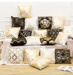 Cushion/Decorative Pillow Black Stamping Gold Pillowcase Decorative Sofa Cushion Covers Case Bed Geometric Throw Cover Home Decor 45cmCushio