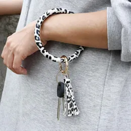 Keychains Fashion Wrist Armband Portable Key Chain Pu Tassel Leopard Dekorativt mönster Keyring Pendant Party Gift Miri22