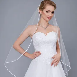 Headpieces V21 Ribbon Edge Wedding Veil Bridal Veils Short 1 Tier Elegant Rochii Long With Comb Soft Veuheadpieces