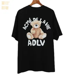 Camisetas masculinas Coreia do sul ADLV Urso de manga curta Spring Spring New Teddy Bear S-shirt Série de camisetas casal de manga curta Camiseta de algodão