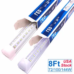 10000 LUMEN LED-butiksljus, 8FT LED-lampor Tube Lights Bright White 6500K 72W 100W 144W, länkbar dubbelsidig V-form integrerad rörlampa, fungerar utan T8-ballast