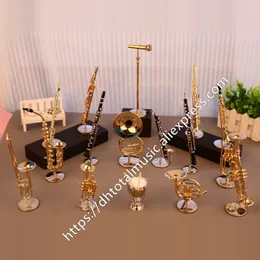 DH Miniature Flute Clarinet Saxophone Trumpet Trombone French Horn Model Mini Musical Instrument Ornaments Gift and Decoration Y200104