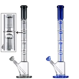 18mm Feminino Joint Black Blue Hookahs Único Big Bong 4 Camadas Perc 6 Arm Trees Dab Oil Rigs Tall Bongs 5mm de espessura com Bwol Difuso Downstem WP21101