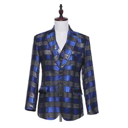 Men's Suits & Blazers Arrival Mens Classic Slim Fit Wedding Formal Groom Tuxedos Royal Blue Plaid Fabric Custom Made Jacket+Pants+Vest