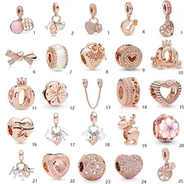 Bracciale Pandora in argento 925 con ciondolo in argento 925, serie in oro rosa, set di ciondoli con perline, ciondolo fai da te, gioielli con perline pregiate