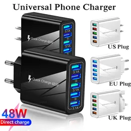 Carregador de celular portátil 48 W 5 portas USB para viagem para casa Fonte de alimentação de smartphone Adaptação de cabeça de carregamento para iphone 11 12 Mini 13 Pro Max Samsung Huawei Xiaomi Realme