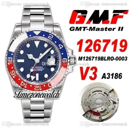 GMF V3 GMT II 126719 A3186自動メンズウォッチペプシレッドブルーセラミックベゼルブルーダイヤル904LスチールOyStersteelブレスレット保証カードスーパーエディションタイムゾーンウォッチR3