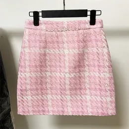 High Street Fashion Designer Squirt Damskie mieszanki wełny kolory kratą tweed spódnica 210311