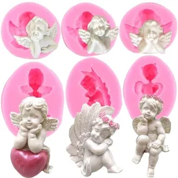 3D Cupid Angel Baby Silicone Fondant Mögel Kakan Decorating Tools Soap Harts Chocolate Candy Dessert Cupcake Kitchen Baking Mold 220701