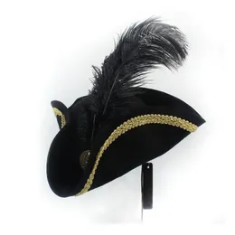 Feather Pirate Hat Women Men Cosplay Royal Court Top Hats Caps Dress Up Props Masquerade Party Halloween Christmas Size 5658cm 220813