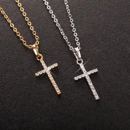 Fashion Cross Hängen Guld Svart Färg Kristall Jesus Cross Hänge Halsband Smycken För Män/Kvinnor Partihandel