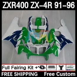 Full Body Kit för Kawasaki Ninja ZXR 400 CC ZX-4R ZXR400 91 92 93 94 95 96 COWLING 12DH.28 ZX4R 400CC ZX 4R ZXR-400 1991 1992 1994 1995 1995 1996 ABS FAIRING VIT GRÖN