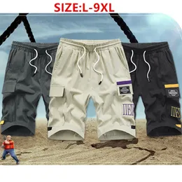 Erkekler kargo şort 9xl siyah yaz gevşek ter streç haki spor pamuk artı 8xl 7xl safari erkekler elastik yarı sorun 220715