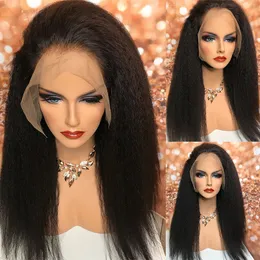 220 Density Kinky Straight Synthetic Lace Front Wigs For Black Women Yaki Straight Wig Pre Plucked Hairline with Baby Hair