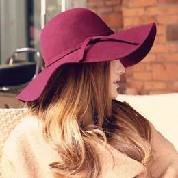 Berretti Chapeau Cappello Fedora casual Cappelli a cupola a tesa larga Cappello floscio in lana di alta qualità Cappelli a cloche neri da donna Berretti