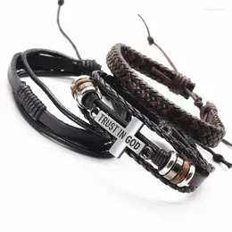 PCs Viking- Cross Bracelets Charm Leather Men Bangles for Women Homme Conjunto Punk Bads Trust Jóias Bracelete multicamada Cadeia