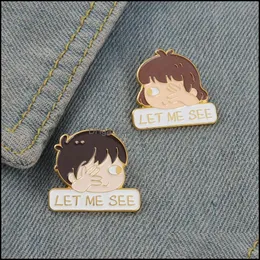 Pins Brooches Jewelry European Couples Head Model English Let Me See Letter Cowboy Pins Unisex Enamel Cartoon Badge Clothes Accessories Dro