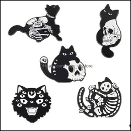 PinsBrooches Jewelry Gothic Cat Enamel Pin Skl Skeleton Witch Cats Badge Brooch Lapel Pins Denim Jeans Shirt Bag Punk Gift Dhavk