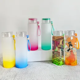 17 uncji Sublimation Glass Gradient Color Creative Cekiny Butelki Letnie Drinkware z pokrywką akrylową i pasek