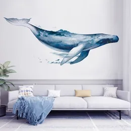 Duży wieloryb kreskówki Zwierzęta ścienne PVC 3D Art Art Dekal dla dzieci Dekoracja domu dekoracja domu Y200103