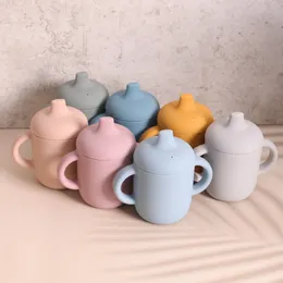Baby Feeding Drinking Cups Solid Color With Two Handles Children's Silicone Duckbill Cup Anti Falling Bottle Wholesale 14hya E3