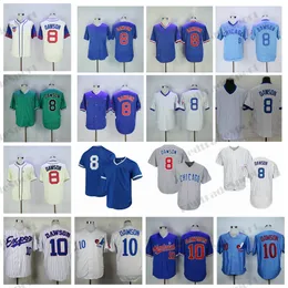 Mens 8 Andre Dawson Beyzbol Formaları 1987 Vintage Montreal Blue 10 Expos Beyaz Külot Beyaz Dikişli Mesh Gömlek