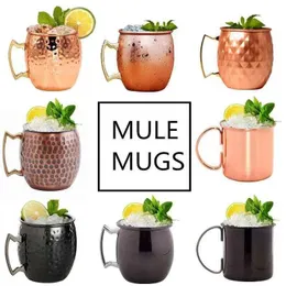 18oz 530 ml Kopparmuggar Rostfritt stål Iced Beer Coffee Cup Moskva Mule Mug Rose Gold Hammered Copper Plated Drink Ware Cups