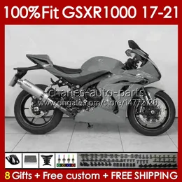 Injektionsmässa för Suzuki K17 GSXR 1000 CC 17 18 19 20 21 Kroppsarbete 146NO.50 GSXR1000 1000CC GSXR-1000 2017 2018 2019 2020 2021 GSX-R1000 17-21 OEM BODYS GLOSSY GRÅ