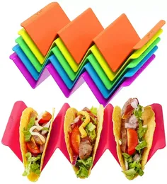 Colorful Taco Holders Premium Large Tacos Tray Plates Holds Up To 3 or 2 Each PP Health Material Very Hard and Sturdy Dishwasher Microwave Safe T0525A10