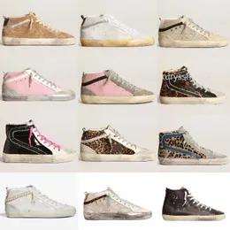 Bulk Ladies Gold Sneakers High Top Fashion Shoes With Leopard