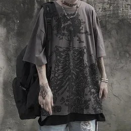 Qweek gotisk hajuku skalle t-shirt koreanska mode överdimensionerade kortärmad tee shirt mall goth toppar grunge alt kpop kläder 220402