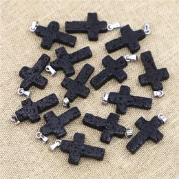 Lava Stone Cross Charms Aromaterapi Essential Oil Perfym Diffuser Pendants For Lava Necklace Jewelry Making