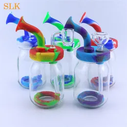 Glasflasche Mini-Rauchbong Rauchen Wasserpfeifen 7,9" bunte Silikon-Wasserpfeifen Bongs 14-mm-Gelenk Dab Bohrinsel Bubbler Rauchfilter