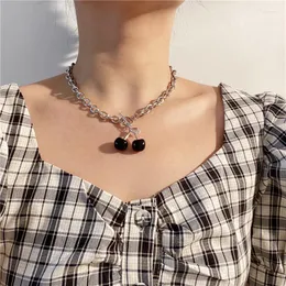 Chokers 3D Czerwony czarny czarny uroczy Cherry Choker Naszyjniki Owoce Złoty wisiorek Naszyjnik Charm HARAJUKU Biżuter