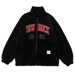 Kış Hip Hop Kambuk Ceket Erkekler Sokak Giyim Mektubu Nakış Harajuku Teddy Coat Moda Zip Up Dış Giyim Sporları Sıcak Parka T220728