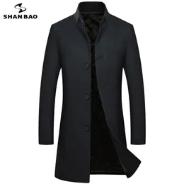 Shan Bao Men's Business Casual Fit Płaszcz wełniany 2020 Zimowa marka odzież Młodzież Klasyczny Elegancki, długi, szczupły płaszcz niebieski czarny lj201110