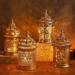 1pc Shiny Metal Ramadan Decorações de casa Lâmpadas com música cantar para Eid Mubarak Presentes muçulmanos Islâmicos Candlestick Light 220815