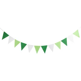 4m 12 flaggor Gröna och vita naturliga bannerpennanter Happy Bunting Children's Day Banner Jul dekorationsmaterial