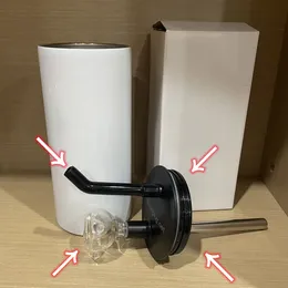 Aksesuarlar 15 oz 20 oz Süblimasyon Düz sıska bardak Sigara Kapaklı Alt Nargile Tumbler Boş Beyaz Paslanmaz Çelik Kahve Fincanı