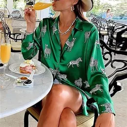 women satin blouse long sleeve zebra print shirts vintage office ladies tops femme chandails fashion blusa de mujer Chandails 220725